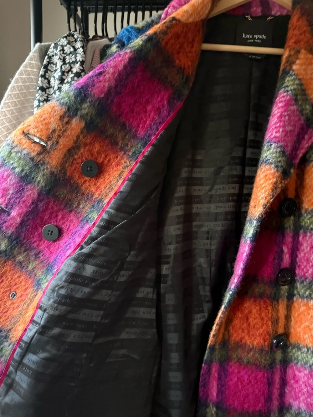 kate spade Multicolor Plaid Belted Wool Coat - Picture 3 of 6